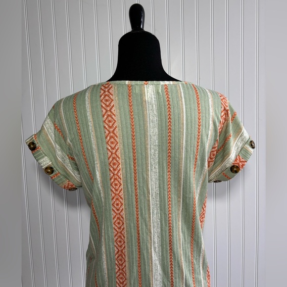 Anneliese Boho Stripe Knit Top Short Sleeve Shirt Women’s Size Small Green - Picture 7 of 15